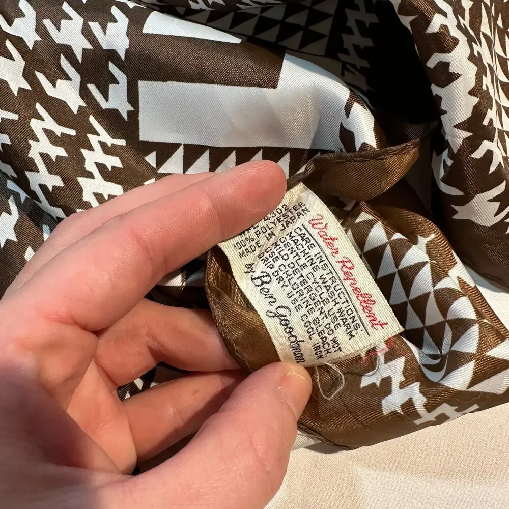 Vintage 1960s Ben Goodman Brown Checkered Plaid Houndstooth Scarf / Headscarf